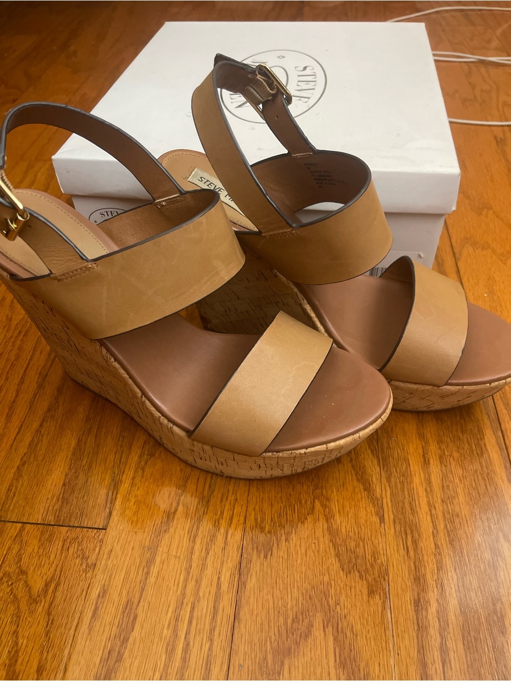 Steve Madden Tan Cork Platform Wedge Sandals